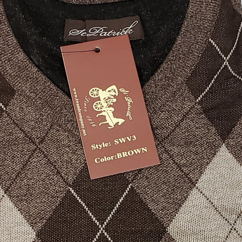 7X St. Patrick V-Neck Brown Argyle Sweater Vest 7XL - Picture 5 of 7